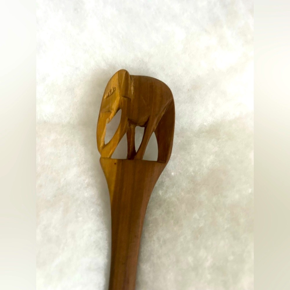 Carved wooden elephant salad serving spoon wood Africa decor home boho party - Picture 3 of 5